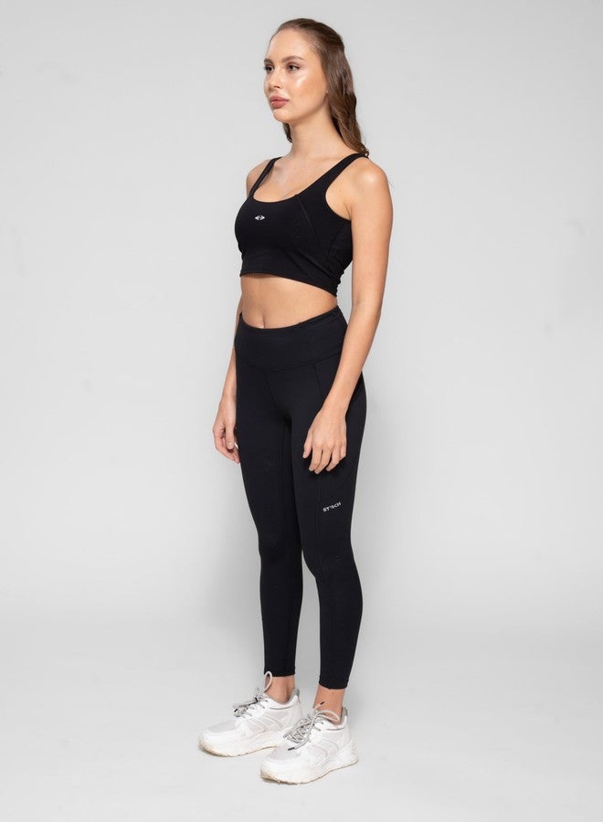 STRCH Nylon Women Emboss Elite Sports Bra | Medium | Black - Image 3