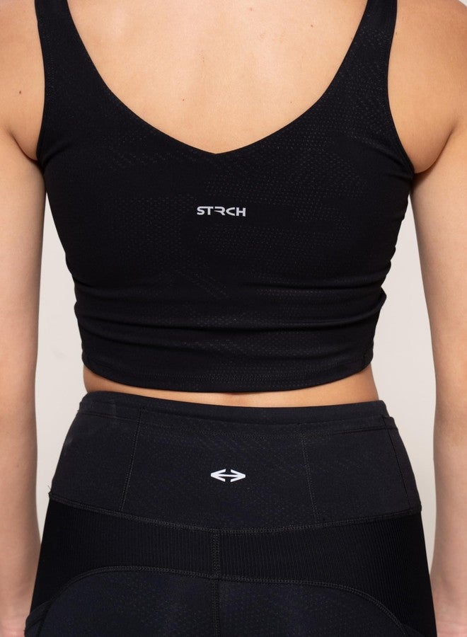 STRCH Nylon Women Emboss Elite Sports Bra | Medium | Black - Image 2