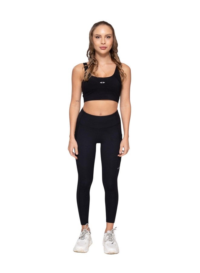 STRCH Nylon Women Emboss Elite Sports Bra | Medium | Black - Image 1