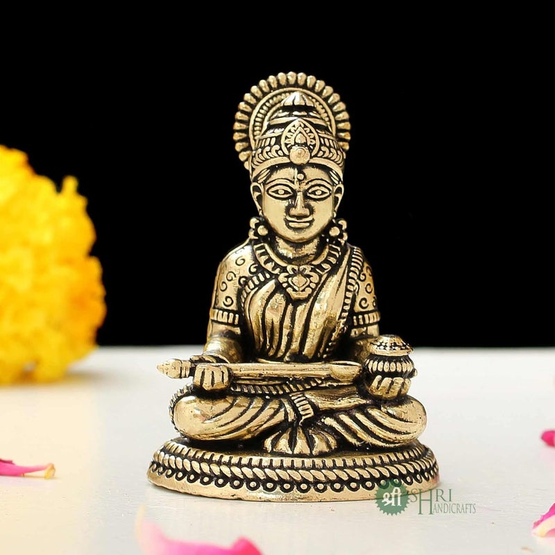 INDICAST Brass 2 Goddess Arnnapurna MATA Arnnapurna Devi Idol Figurine Perfect for Worship and Blessings Gifting Purpose Sculpture Weight 40gm - Image 3