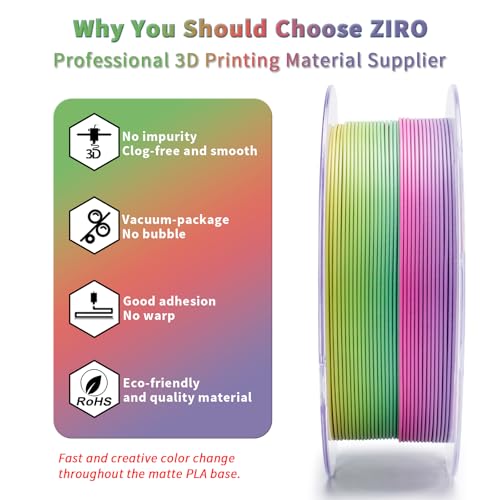 ZIRO 3D Printer Filament PLA, Fast Color Changing Filament(Matte), Color Change by Length PLA, Fit Most FDM 3D Printers, Matte Finish 1KG/ 2.2lbs Spool, Rainbow Blaze - Image 3