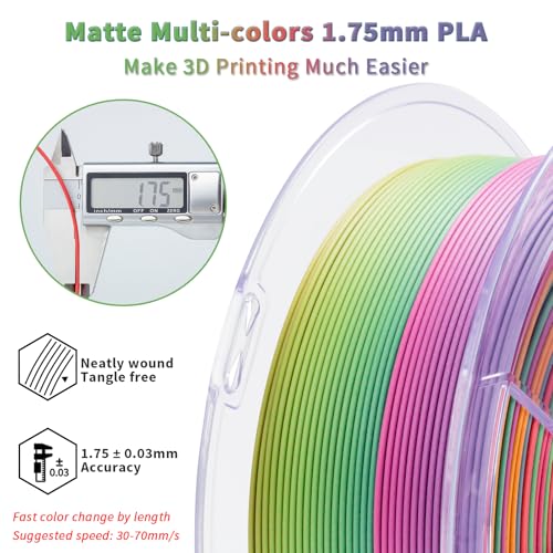ZIRO 3D Printer Filament PLA, Fast Color Changing Filament(Matte), Color Change by Length PLA, Fit Most FDM 3D Printers, Matte Finish 1KG/ 2.2lbs Spool, Rainbow Blaze - Image 4