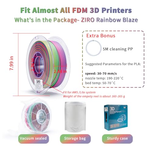 ZIRO 3D Printer Filament PLA, Fast Color Changing Filament(Matte), Color Change by Length PLA, Fit Most FDM 3D Printers, Matte Finish 1KG/ 2.2lbs Spool, Rainbow Blaze - Image 5