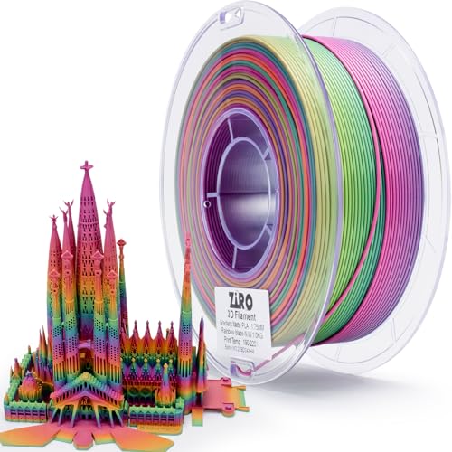 ZIRO 3D Printer Filament PLA, Fast Color Changing Filament(Matte), Color Change by Length PLA, Fit Most FDM 3D Printers, Matte Finish 1KG/ 2.2lbs Spool, Rainbow Blaze - Image 1