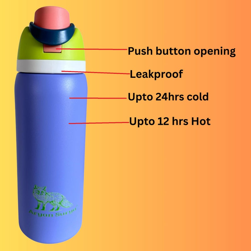 Aryan Surya 32 oz Insulated Stainless Steel Water Bottle with push-button lid with lock and Straw for Sports and Travel, BPA-Free Sports Water Bottle (Purple, 32 oz) - Image 5