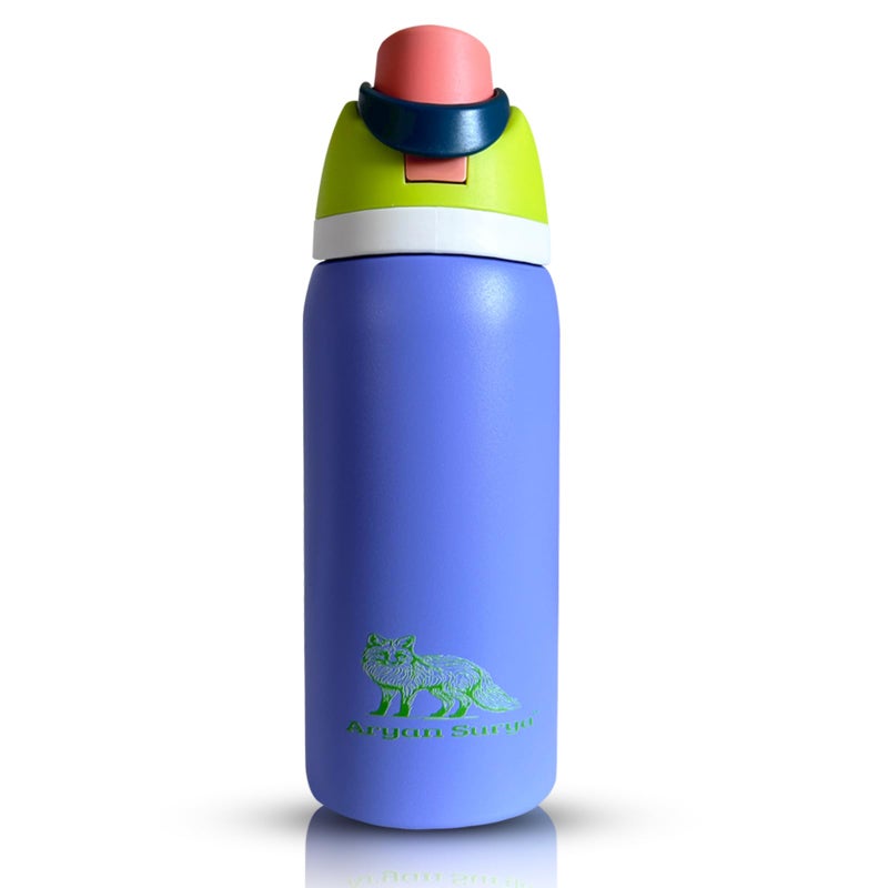 Aryan Surya 32 oz Insulated Stainless Steel Water Bottle with push-button lid with lock and Straw for Sports and Travel, BPA-Free Sports Water Bottle (Purple, 32 oz) - Image 1