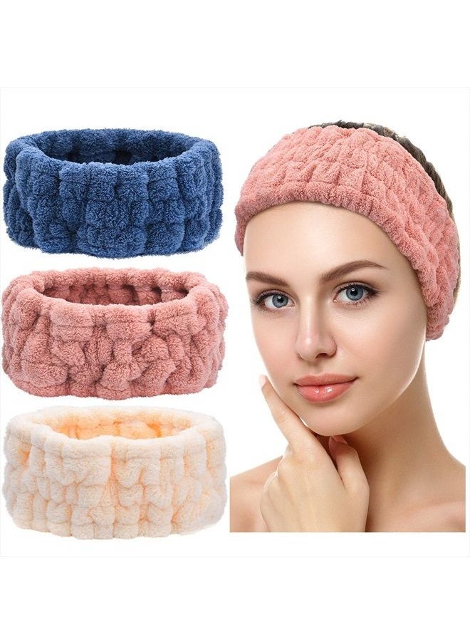 Chuangdi - 3 Pieces Spa Facial Headband for Makeup and Washing Face Terry Cloth Hairband Yoga Sports Shower Facial Elastic Head Band Wrap for Girls and Women (Dark Pink, Dark Blue, Milky-White) - Image 1