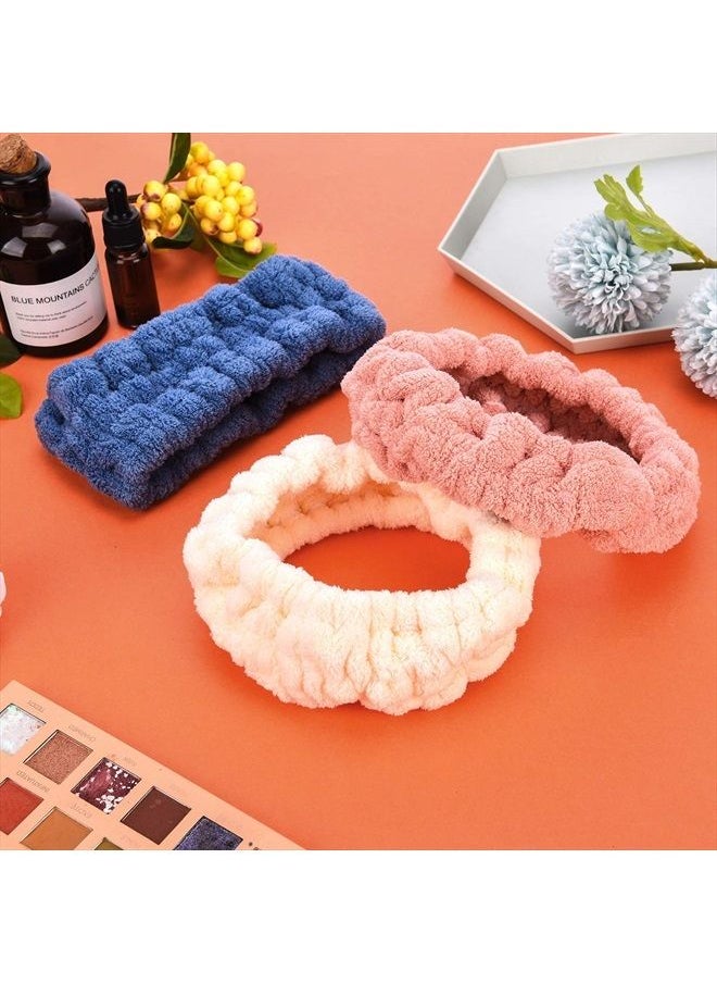 Chuangdi - 3 Pieces Spa Facial Headband for Makeup and Washing Face Terry Cloth Hairband Yoga Sports Shower Facial Elastic Head Band Wrap for Girls and Women (Dark Pink, Dark Blue, Milky-White) - Image 1