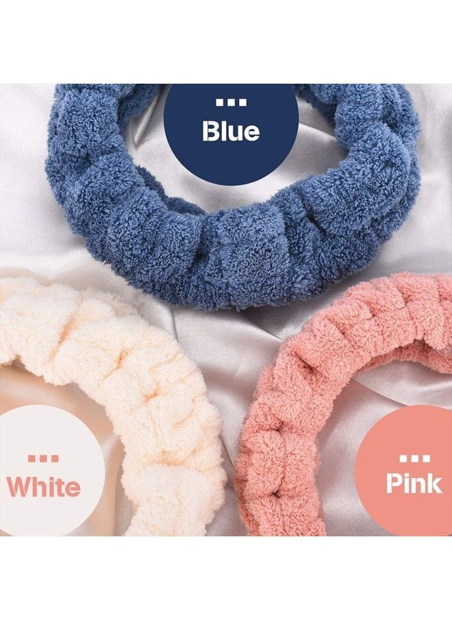 Chuangdi - 3 Pieces Spa Facial Headband for Makeup and Washing Face Terry Cloth Hairband Yoga Sports Shower Facial Elastic Head Band Wrap for Girls and Women (Dark Pink, Dark Blue, Milky-White) - Image 1
