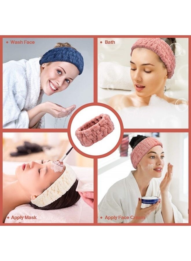 Chuangdi - 3 Pieces Spa Facial Headband for Makeup and Washing Face Terry Cloth Hairband Yoga Sports Shower Facial Elastic Head Band Wrap for Girls and Women (Dark Pink, Dark Blue, Milky-White) - Image 1