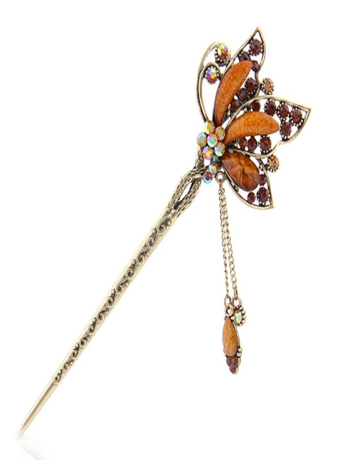 YOY Fashion Long Hair Decor Chinese Traditional Style Women Girls Hair Stick Hairpin Hair Making Accessory with Butterfly,Coffee - Image 1