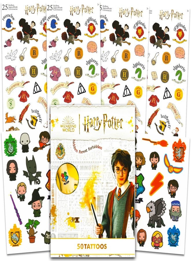 Harry Potter Stickers and Tattoos Party Favors Bundle - 50 Temporary Tattoos and 100 Hogwarts Stickers for Kids | Harry Potter Party Favors Set - Image 1