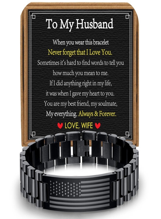 VULETO To My Man Boyfriend Husband Brother Son Bracelet Gifts, American Flag Stainless Steel Link Bracelet Birthday Valentines Day Christmas Jewelry Gifts for Him, one size, no gemstone - Image 1