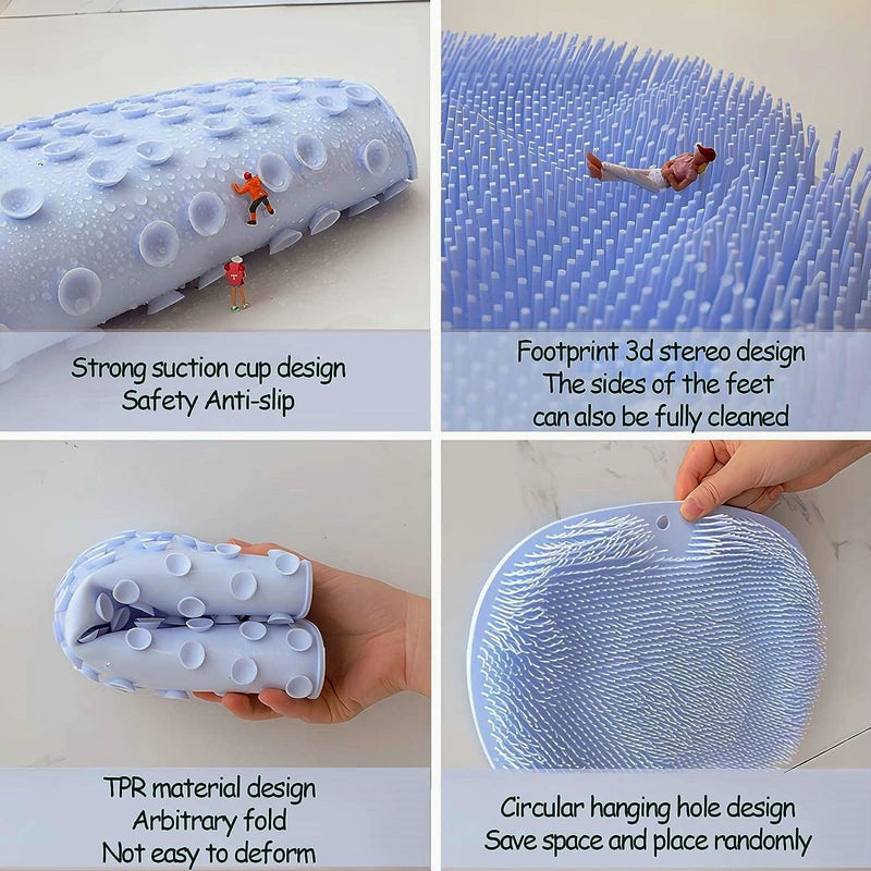 Shower Foot Scrubber Mat: 11.8 x 9 x 1.1 Inch Gray - Over 1000 Massage Bristles Non-Slip Suction Cups, Wall-Mountable Hook Design Foot Massager Mat for Home Bathroom, Athletes, Elders and Kids - Image 3