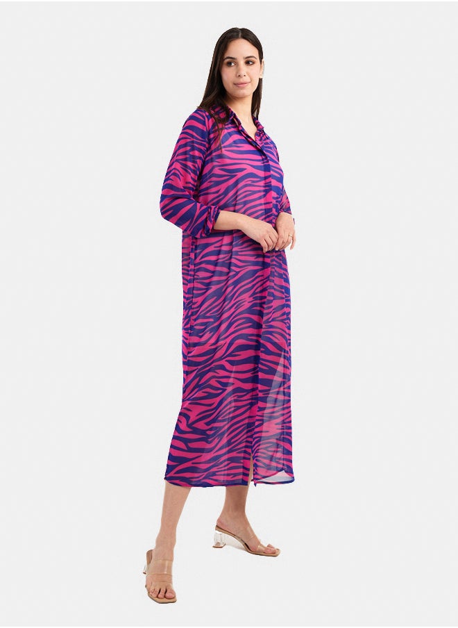 Clue Chiffon Printed Shirt Dress  - Image 2