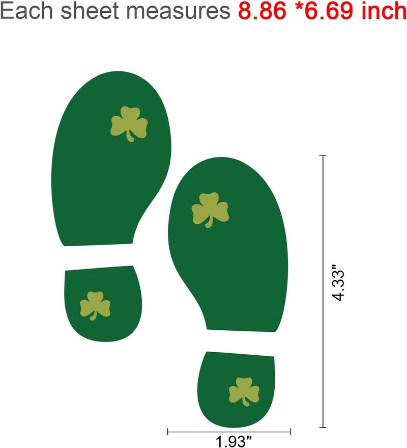 Konsait Stparticks Day Decorations Konsait StPatrick Leprechaun Footprint Floor Decals Removable Shamrock Foot Stickers for Window Walls Saint Pattys Day Party Favors Supplies Decoration16 Pairs - Image 2