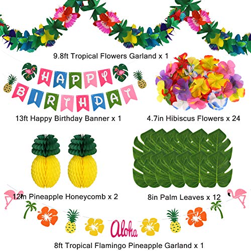 zilue Hawaiian Party Decorations Luau Birthday Party Decorations Hawaiian Birthday Banner Palm Leaves Hibiscus Flowers Paper Pineapples Flamingo Tropical Garland for Summer Beach Moana Party Decor - Image 5