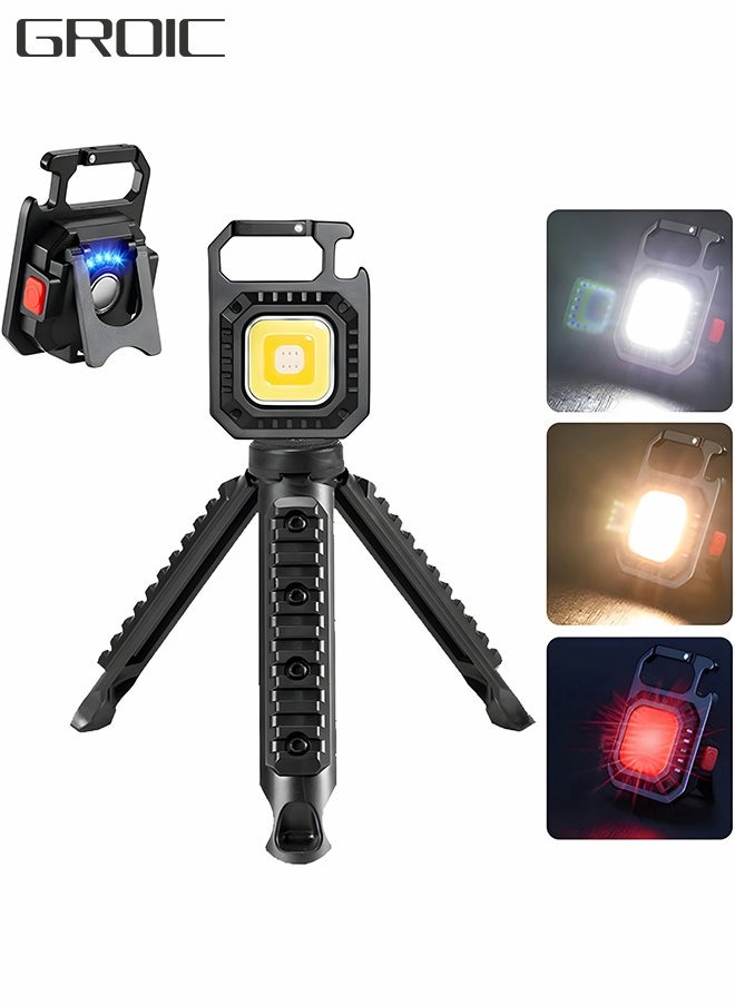 GROIC - LED COB Flashlight, Keychain Light with Stand, 500 Lumen Rechargeable Keychain Flashlights, 7 Light Modes Portable Pocket Light with Folding Bracket Bottle Opener for Camping, Emergency, Fishing - Image 1