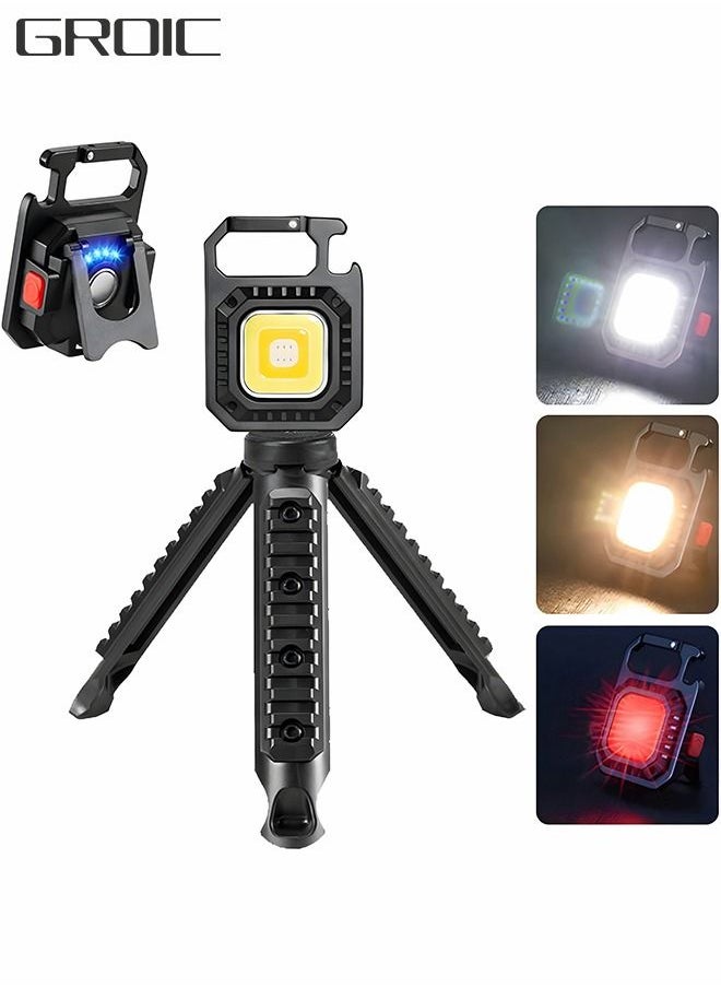 GROIC - LED COB Flashlight, Keychain Light with Stand, 500 Lumen Rechargeable Keychain Flashlights, 4 Light Modes Portable Pocket Light with Folding Bracket Bottle Opener for Camping, Emergency, Fishing - Image 1