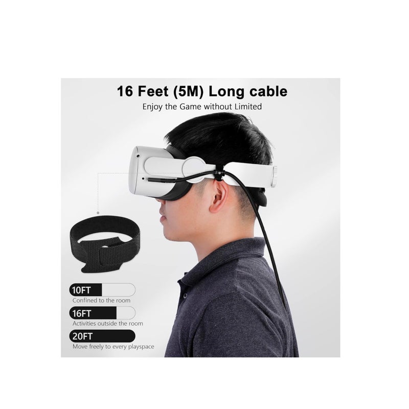 SOLARAE كابل ربط متوافق مع Oculus Quest 2 بطول 16 قدم لسماعة الواقع الافتراضي Oculus Quest 2 / Quest 1 كابل شحن ونقل بيانات عالي السرعة USB 3.0 نوع C إلى C لألعاب الكمبيوتر - Image 5