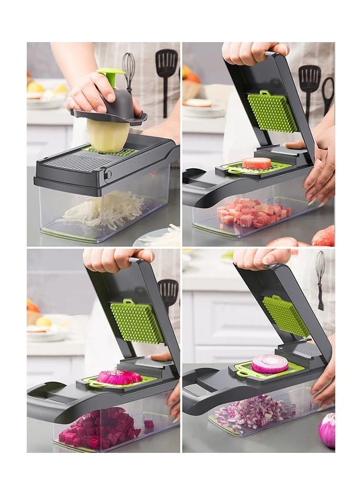 Vegetable Chopper, 14 in 1 Vegetable Slicer Dicer with 7 Stainless Stee Blades and Peeler, Vegetable Cutter for Onion Veg Garlic Potato Salad Mini Dicer Chopper.