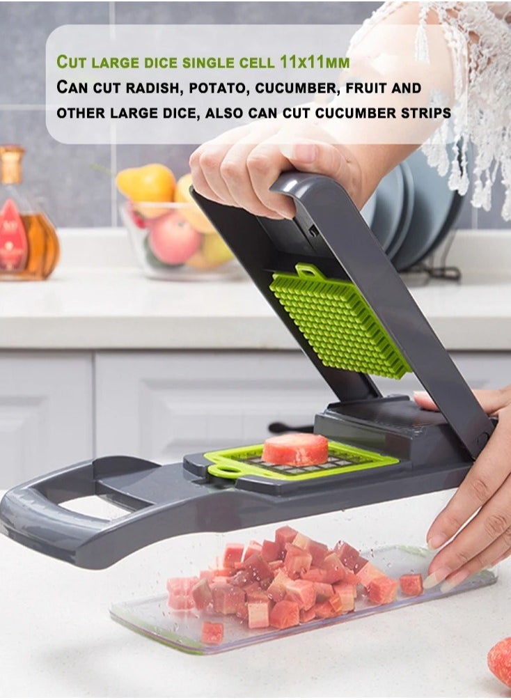 Vegetable Chopper, 14 in 1 Vegetable Slicer Dicer with 7 Stainless Stee Blades and Peeler, Vegetable Cutter for Onion Veg Garlic Potato Salad Mini Dicer Chopper.