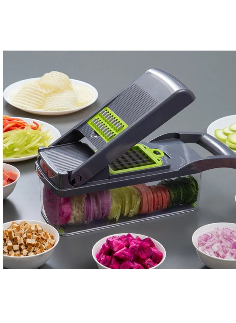 Vegetable Chopper, 14 in 1 Vegetable Slicer Dicer with 7 Stainless Stee Blades and Peeler, Vegetable Cutter for Onion Veg Garlic Potato Salad Mini Dicer Chopper.