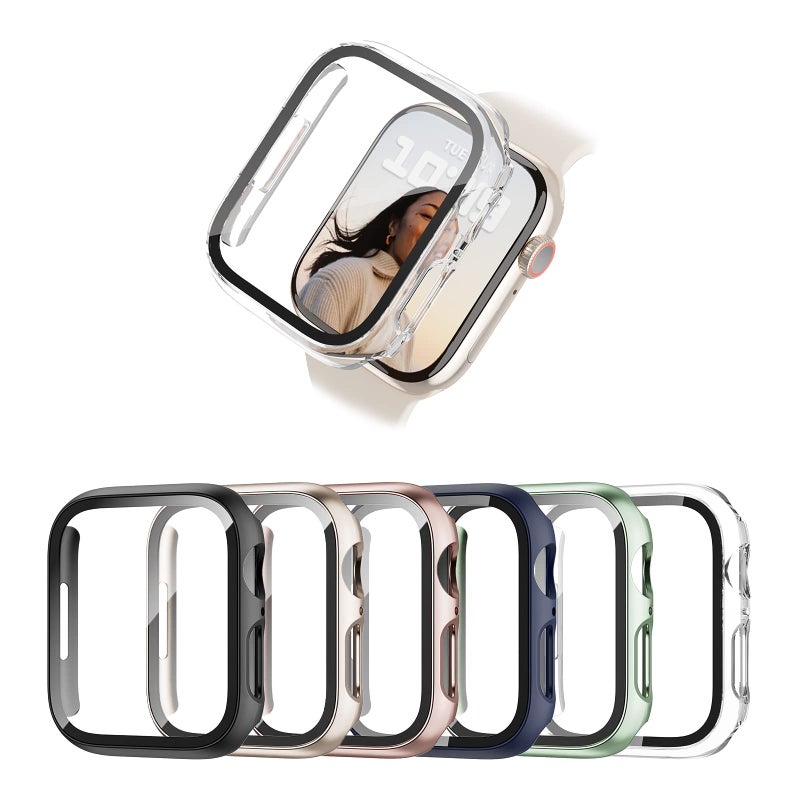 BHARVEST 6-Pack Hard PC Case with Tempered Glass Screen Protector for Apple Watch Series 9, 8, 7 45mm - Image 1