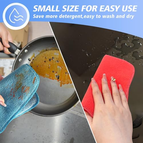 KinHwa Kitchen Washcloths for Dishes Absorbent Microfiber Dish Cloths Quick Dry Dish Rags with Poly Scour Scrub Side Ideal for Kitchen Cleaning (Mixing Colors #1, 7inchx7inch 9 Pack) - Image 5