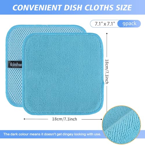 KinHwa Kitchen Washcloths for Dishes Absorbent Microfiber Dish Cloths Quick Dry Dish Rags with Poly Scour Scrub Side Ideal for Kitchen Cleaning (Mixing Colors #1, 7inchx7inch 9 Pack) - Image 2