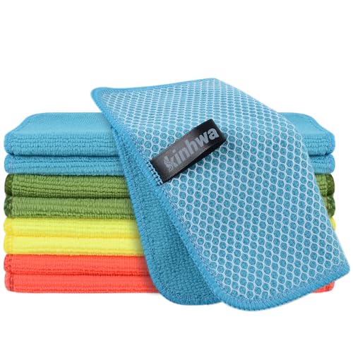 KinHwa Kitchen Washcloths for Dishes Absorbent Microfiber Dish Cloths Quick Dry Dish Rags with Poly Scour Scrub Side Ideal for Kitchen Cleaning (Mixing Colors #1, 7inchx7inch 9 Pack) - Image 1