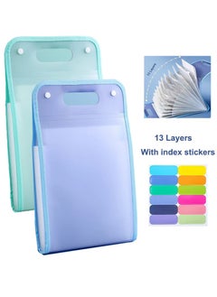 XiuWoo Expanding File Organizer with 13 Pockets, Accordion File Folders with Labels, Portable Document Paper Bill Receipt Organizer, Home College School Office Supplies, Letter Size,2Pcs Green  - Image 1
