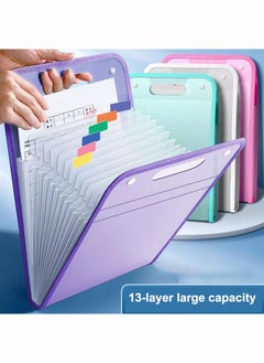 XiuWoo Expanding File Organizer with 13 Pockets, Accordion File Folders with Labels, Portable Document Paper Bill Receipt Organizer, Home College School Office Supplies, Letter Size,2Pcs Green  - Image 4