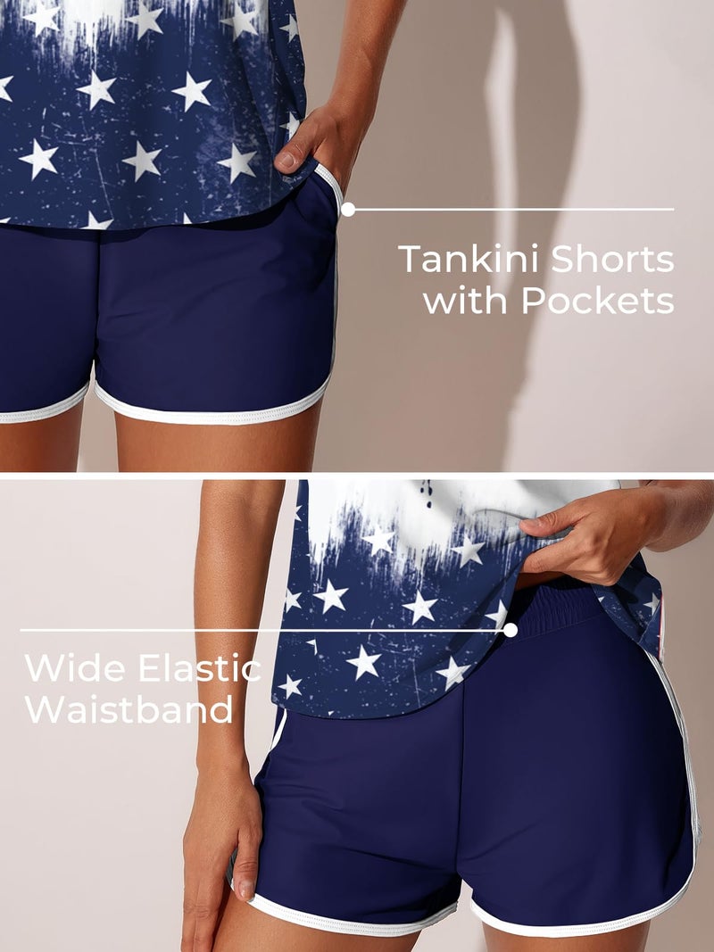 Summer Mae Blouson Tankini Swimsuits for Women 2026 Tummy Control Two Piece Bathing Suits with Sporty Pockets Swim Shorts Flag of Hearts Size 12 - Image 4