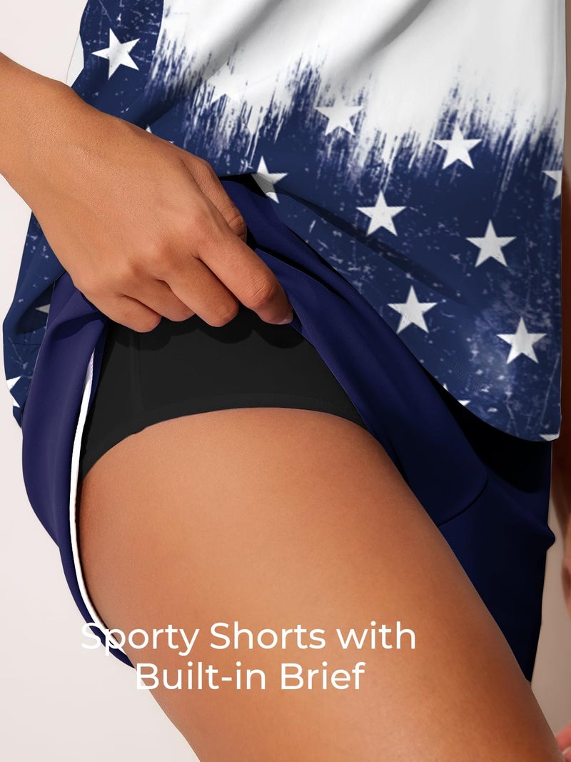 Summer Mae Blouson Tankini Swimsuits for Women 2026 Tummy Control Two Piece Bathing Suits with Sporty Pockets Swim Shorts Flag of Hearts Size 12 - Image 5
