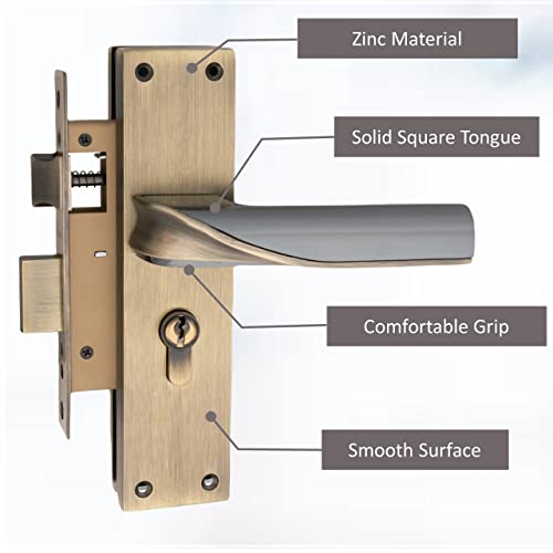 Atom Heavy Duty Mortise Door Lock with Both Sided Key for Bedroom, Living Room, Main Door, Brass Antique Finish | 3 Keys | Lockset for House Hotel Office(O56CYBSK) - Image 4