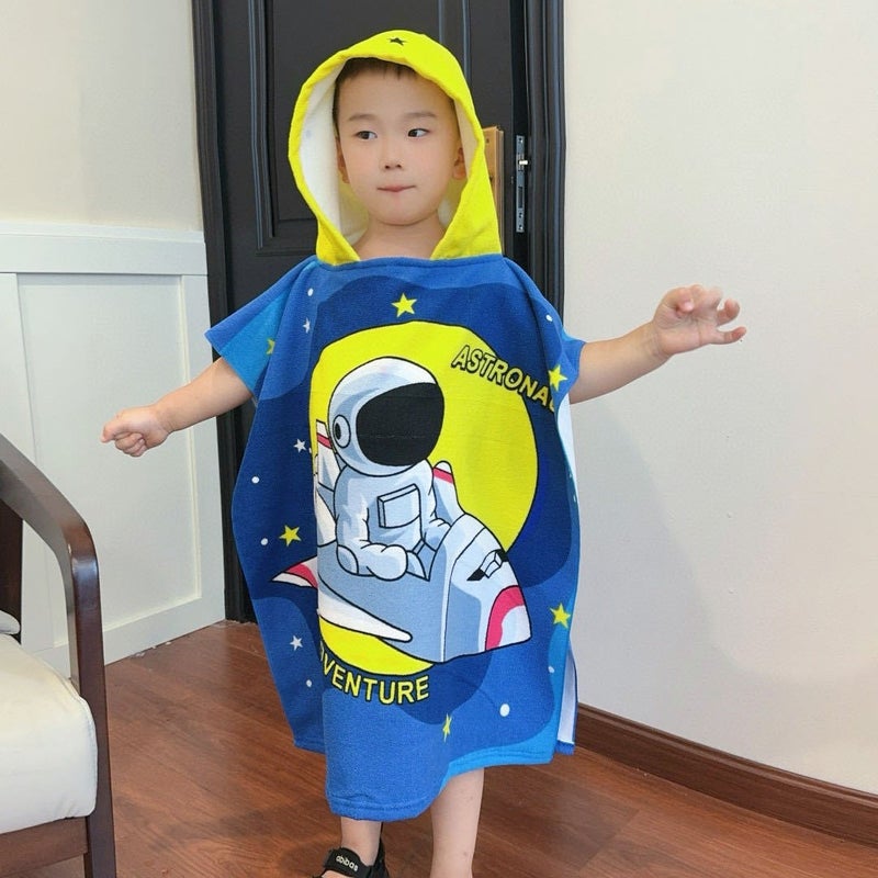 Kids Hooded Poncho Towel Quick-Dry Bathrobe Spaceship astronaut 60*120cm (suitable for children under 100cm) free backpack 