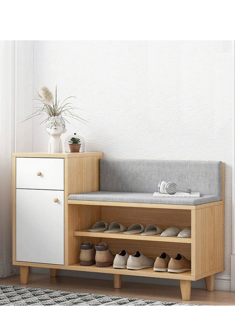 Generic Entryway Shoe Bench, Modern Shoe Storage Cabinet with Seat Cushion, 2-Tier Shoe Rack with Drawer for Hallway, Living Room, Bedroom  - Image 1