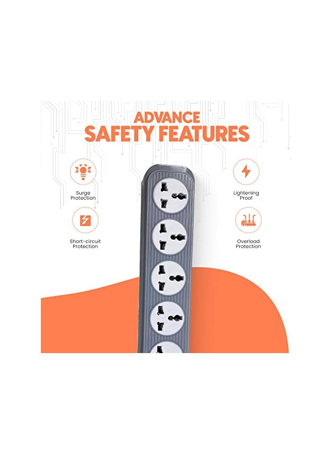 promass 5 Meter Universal Power Extension Cord with 5 Sockets, Power Strip with 5 Outlets, 5 Way Extension Lead - 5M - Image 5