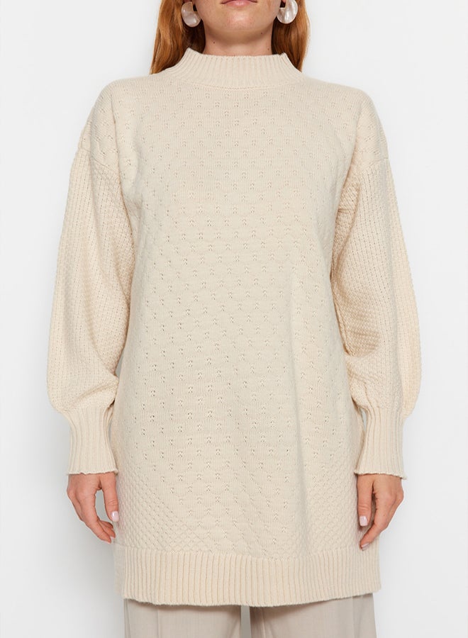 trendyol Stone High Collar Honeycomb Pattern Knitted Knitwear Sweater - Image 5