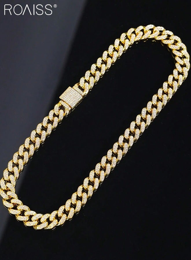 roaiss Men's Rhinestone Cuban Chain Necklace Bracelet Set, Fashion Geometric Hip Hop Necklace, Suitable for Men's Daily Wear, Gold - Image 3