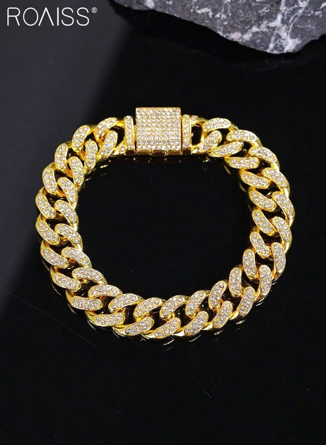 roaiss Men's Rhinestone Cuban Chain Necklace Bracelet Set, Fashion Geometric Hip Hop Necklace, Suitable for Men's Daily Wear, Gold - Image 4
