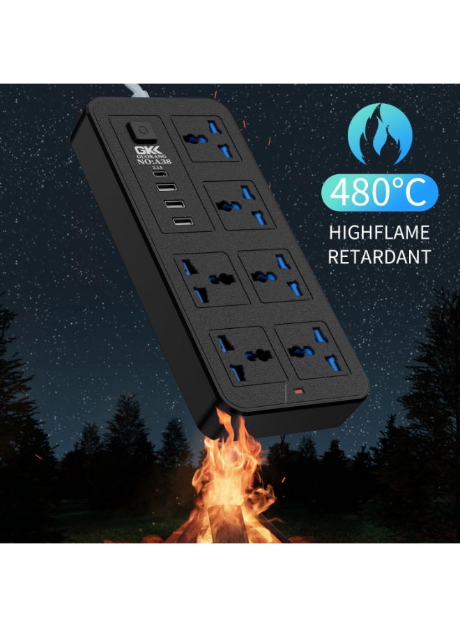 M MIAOYAN British standard power outlet, 6 AC power outlets with extension switch, 3 USB ports and 1 Type-C charging port, 2500W/10A, 180cm power cord, heavy-duty extension cord, suitable for home and office use (black). - Image 4