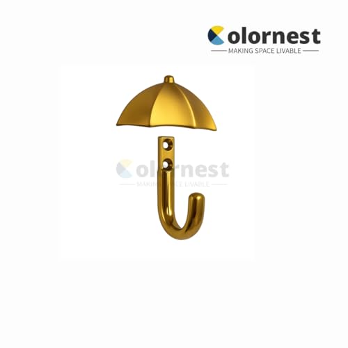 Colornest 1 Pc Metal Hooks for Wall – Heavy Duty Umbrella Design Wall Hooks for Hanging | Towel, Clothes Hanger for Bathroom, Kitchen & Entryway | Gold - Image 5