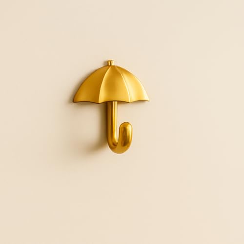 Colornest 1 Pc Metal Hooks for Wall – Heavy Duty Umbrella Design Wall Hooks for Hanging | Towel, Clothes Hanger for Bathroom, Kitchen & Entryway | Gold - Image 1