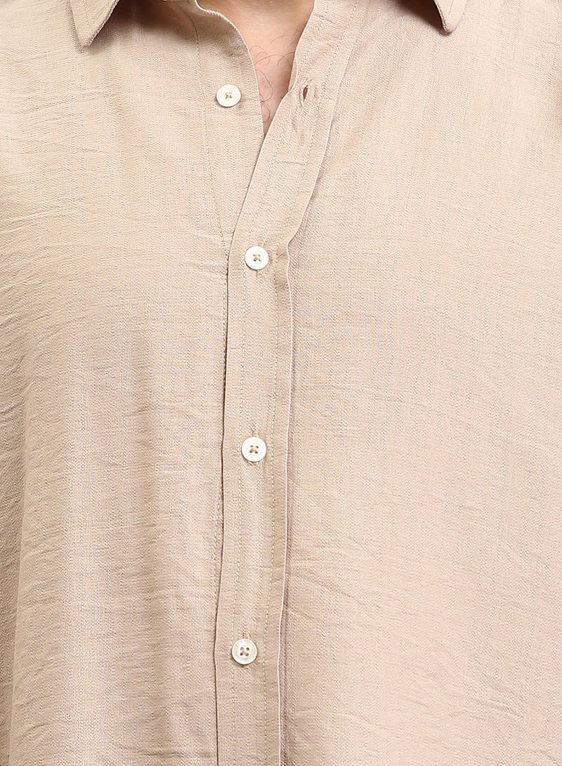 RAVIN Men Fit Cotton Slub Shirt – Sand - Image 3