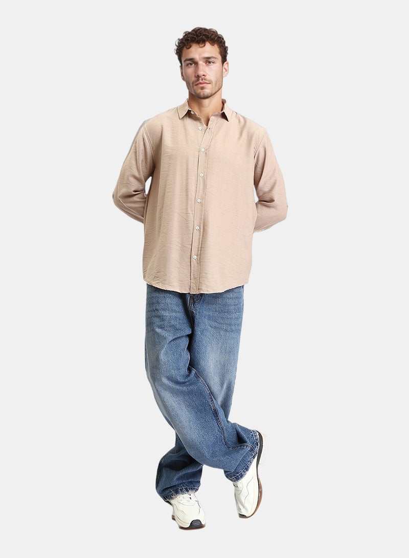 RAVIN Men Fit Cotton Slub Shirt – Sand - Image 4