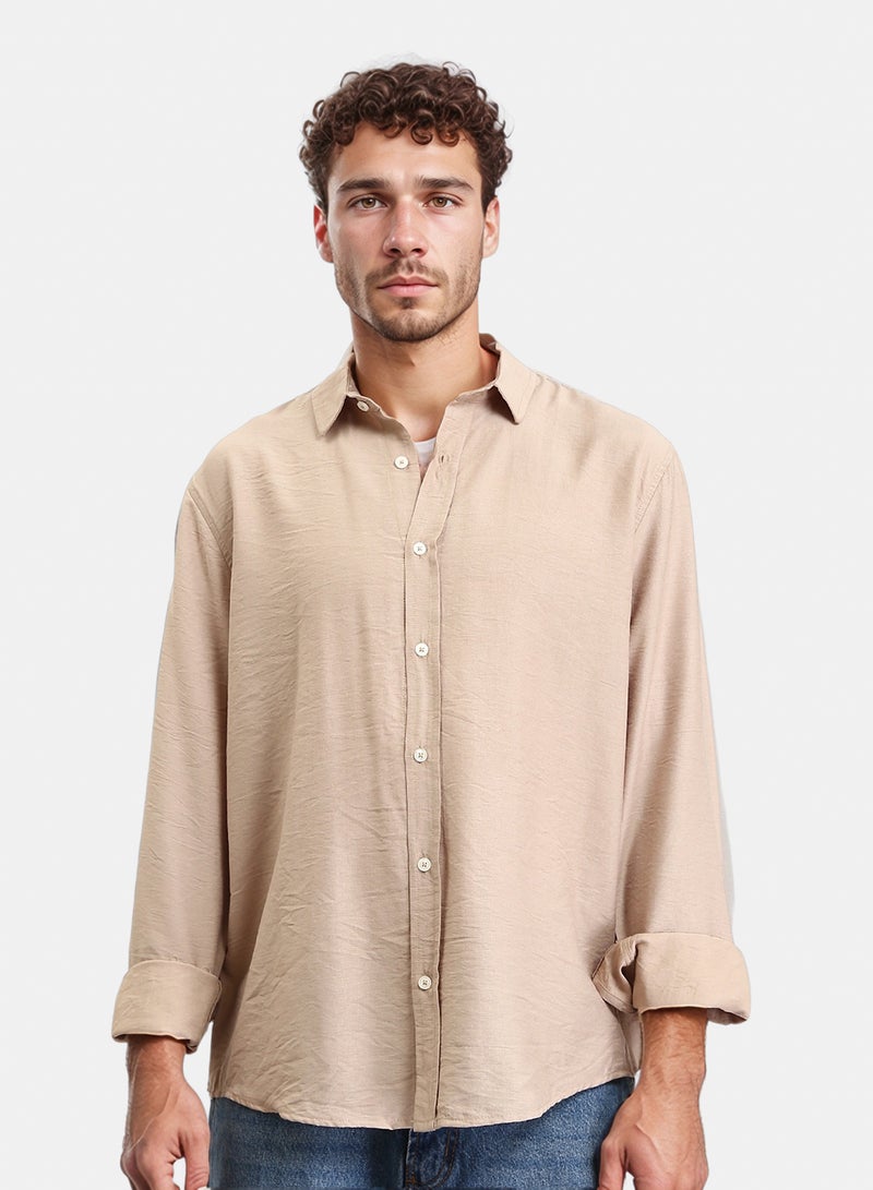 RAVIN Men Fit Cotton Slub Shirt – Sand - Image 1