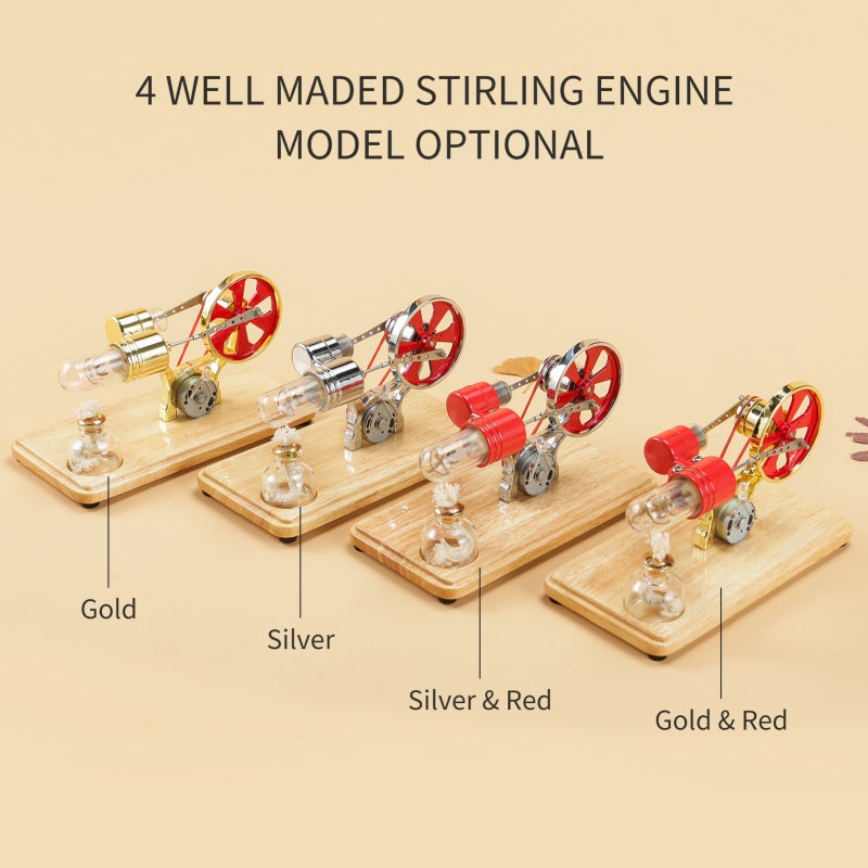 Stirling Engine Kit Electricity Generator Hot Air Motor Model Physical Generator Model with LED Light Flywheel Design Science Experiment Wooden Base DIY Education Toy for Teacher Adults Kids School - Image 2