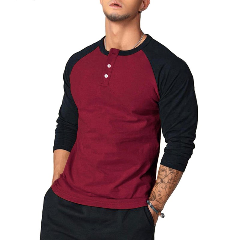 Style Slim-Fit Round Neck Long-Sleeved Arm Color-Matching Base Shirt Men'S T-Shirt American Style Men'S Casual T-Shirt - Image 1